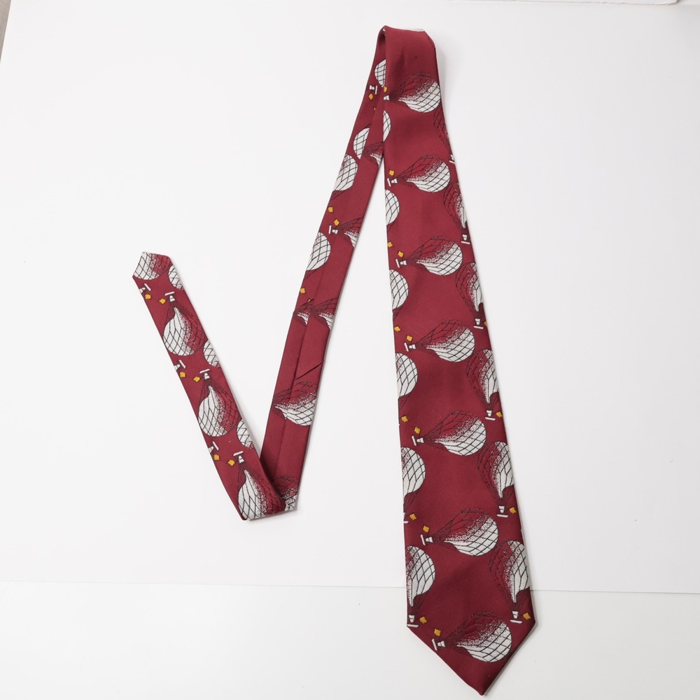 Belmont Vintage Burgundy Hot Air Balloon Novelty Print Polyester Necktie Tie